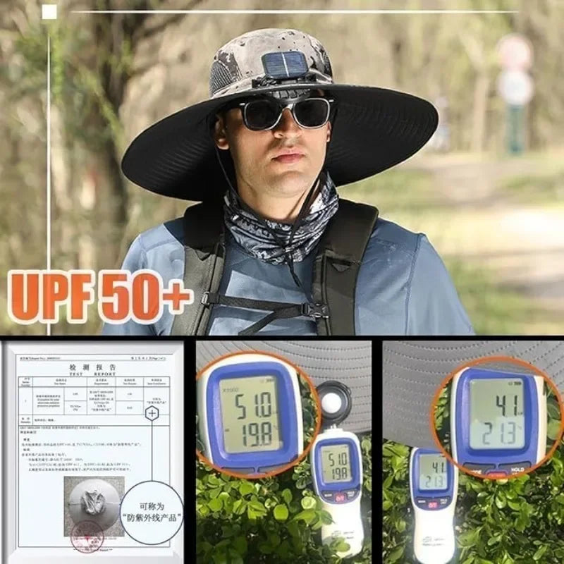 Fläkthatten Robert - Sollcellsdriven fläkt i skärmen och starkt solskydd (SPF + 50)
